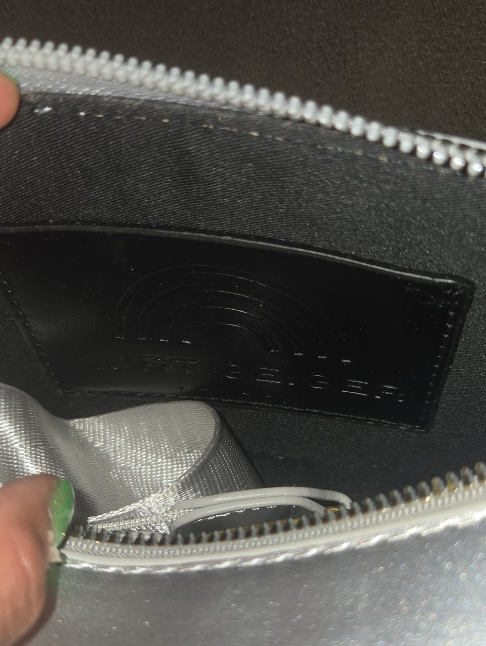 Kurt Geiger Metallic Silver Crossbody with Gold Logo - Picture 11 of 14